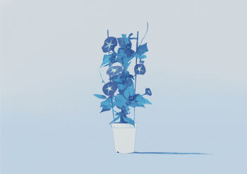 Rule 34 | absurdres, blue background, blue flower, blue theme, comiket 107, commentary request, flower, flower focus, flower pot, gradient background, highres, invisible floor, mitsubachi (roundbee), monochrome, morning glory, no humans, original, shadow, still life