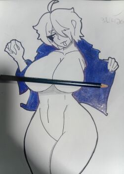 Rule 34 | 1girl, angel (kof), breasts, female focus, huge breasts, kakon1 , large breasts, short hair, the king of fighters, thick thighs, thighs, white hair