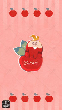 animal_focus apple closed_mouth crocodilian fang food fruit fuecoco highres meme_(sleepsheep) nintendo no_humans pokemon pokemon_(creature) pokemon_focus sitting solo teeth