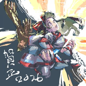1girl absurdres ainu_clothes black_hair breasts brown_eyes clenched_hand dated fingerless_gloves gloves hair_ribbon highres japanese_text large_breasts legs mamahaha nakoruru oekaki open_mouth pants ribbon samurai_spirits snk teeth the_king_of_fighters thighs tongue translation_request