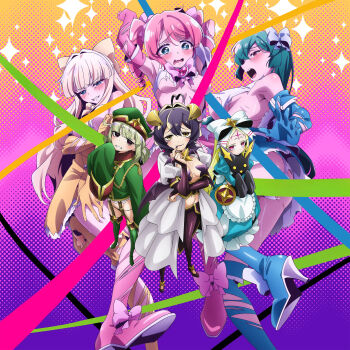 6+girls absurdres araga_kiwi biting_hair blush dominatrix highres hiiragi_utena horns key_visual magia_azure magia_baiser magia_magenta magia_sulfur magical_girl mahou_shoujo_ni_akogarete minakami_sayo multiple_girls non-web_source official_art pasties promotional_art star_(symbol) star_pasties tenkawa_kaoruko