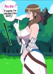 1girl animated ara_ara armor belly belt blush bow breast_awe breast_expansion breasts breasts_out brown_hair cloud dress female_focus fetal_movement gloves hair_bow hands_on_belly holding_belly inflation instant_pregnancy large_breasts looking_at_breasts lowres mature_female nipples noodlemage oosuki_mamako outdoors pregnant purple_eyes rapid_pregnancy sky solo standing topless_female transformation tsuujou_kougeki_ga_zentai_kougeki_de_ni-kai_kougeki_no_okaasan_wa_suki_desu_ka? undressing video
