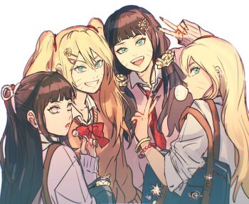 4girls alternate_universe bag blowing_bubbles boruto:_two_blue_vortex breasts candy commentary facial_mark food genderswap genderswap_(mtf) gyaru hair_ornament hairclip highres holding holding_candy holding_food holding_lollipop hyuuga_hinata kogal konohagakure_symbol large_breasts lollipop loose_socks low_twintails multiple_girls naruko_(naruto) naruto_(series) naruto_shippuuden necktie notane_n pink_sweater ponytail red_necktie school_bag sleeves_rolled_up socks sweater time_paradox twintails uzumaki_boruto uzumaki_himawari v whisker_markings