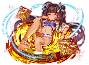 alternate_costume alternate_hair_ornament alternate_hairstyle anklet aqua_ribbon artist_request bare_legs bare_shoulders barefoot bikini blue_bikini blunt_bangs blunt_ends bracelet button_gap cel_shading circlet cleopatra_(crash_fever) crash_fever dark-skinned_female dark_skin dripping floating floating_object full_body game_cg gold_anklet gold_bracelet gold_circlet grin hair_intakes hair_ornament hand_on_own_face jewelry long_hair lying navel official_alternate_costume official_alternate_hair_ornament official_alternate_hairstyle official_art open_clothes open_shorts outline partially_submerged pink_eyes pool pyramid_(geometry) red_outline ribbon short_sleeves shorts smile soles solo sparkle straight_hair swimsuit tachi-e teeth third-party_source toes transparent_background two_side_up very_long_hair white_shorts white_sleeves wing_hair_ornament yellow_liquid yellow_ribbon