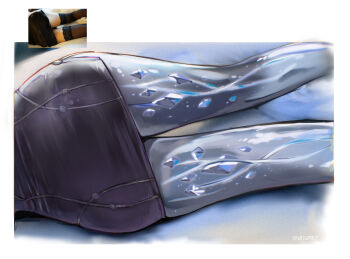 1girl atiarta7 commentary dress hashtag-only_commentary highres leg_focus mornye_(wuthering_waves) photo-referenced photo_inset purple_dress see-through_body solo twitter_username wuthering_waves