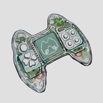 absurdres clover controller four-leaf_clover game_controller highres leaf myango_(applemangocrape) no_humans object_focus original pixel_art_inset simple_background white_background