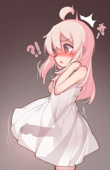 !? 1futa @_@ ahoge bare_arms blush brown_eyes bulge covered_testicles dress erection erection_under_clothes futanari genderswap highres loli long_hair mochikushi nervous_smile no_panties nose_blush onii-chan_wa_oshimai! open_mouth oyama_mahiro penis pink_hair see-through_clothes see-through_dress smile solo standing sundress tearing_up testicles translated triangle_mouth white_dress