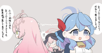 ! !! &lt;|&gt;_&lt;|&gt; 3girls :d ako_(blue_archive) beret black_hairband black_hat black_shirt black_wings blue_archive blue_hair blue_jacket blush_stickers breasts chibi green_eyes grey_background grey_eyes hair_between_eyes hairband halo hanako_(blue_archive) hat head_wings jacket koharu_(blue_archive) large_breasts long_hair low_twintails miranofuudoria multiple_girls off_shoulder open_mouth pink_hair sailor_collar school_uniform serafuku shirt sideboob simple_background smile spoken_exclamation_mark translation_request twintails very_long_hair white_sailor_collar white_shirt wings