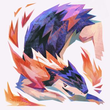 andewitt fang fire full_body gen_2_pokemon highres looking_at_viewer nintendo no_humans open_mouth pokemon pokemon_(creature) pokemon_focus red_eyes simple_background smile solo typhlosion