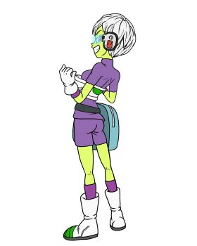 1girl ass breasts cheelai dragon_ball dragon_ball_super dragon_ball_super_broly fenyon from_behind highres looking_at_viewer official_art sideboob smile