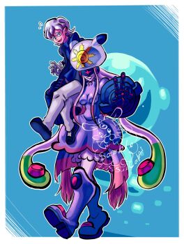 absurdres bandaged_arm bandages blue_eyes digimon digimon_(creature) digimon_ghost_game higashimitarai_kiyoshiro highres jellyfish_girl letsseecapri mask monster_girl short_hair tentacle_hair tentacles thetismon white_hair
