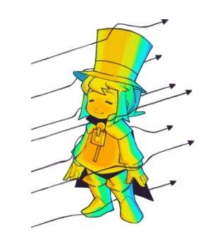 1girl a_hat_in_time aerodynamics arrow_(symbol) boots cape child closed_eyes closed_mouth fujimna full_body hat hat_kid hat_ribbon jacket knee_boots light_smile long_sleeves medium_hair pants ponytail ribbon sidelocks simple_background solo top_hat white_background zipper zipper_pull_tab