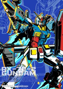absurdres aiming artist_name bazooka_(gundam) beam_rifle character_name commentary energy_gun english_commentary english_text gun gundam highres holding holding_gun holding_weapon legs_apart looking_at_viewer mecha mecha_focus mobile_suit mobile_suit_gundam no_humans projected_inset robot rx-78-2_gundam science_fiction shield solo standing v-fin vh20/20 weapon yellow_eyes