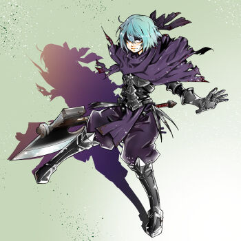 Rule 34 | 1girl, absurdres, aqua hair, armor, axe, beruka (fire emblem), black armor, black headband, capelet, closed mouth, commentary, fire emblem, fire emblem fates, gauntlets, hair between eyes, headband, highres, holding, holding axe, holding weapon, looking at viewer, nintendo, shadow, short hair, solo, torn capelet, torn clothes, weapon, yuya (euky8335)