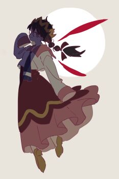 Rule 34 | 1girl, black hair, braid, crown, glasses, grey background, gtcockroach, highres, kirby (series), kirby 64, long hair, long skirt, low twin braids, nintendo, pink skirt, red eyes, ripple star queen, simple background, skirt, sleeves past fingers, sleeves past wrists, twin braids