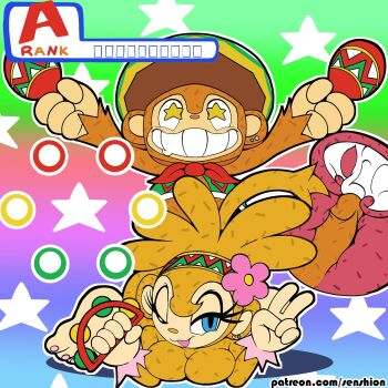 1boy 1girl amiga amigo animal_ears artist_name blue_eyes breasts breasts_squeezed_together brother_and_sister cum cum_in_pussy doggystyle earrings ejaculation feet furry hair_ornament hat hetero highres impregnation incest internal_cumshot jewelry monkey monkey_ears monkey_girl monkey_tail one_eye_closed penis samba_de_amigo sega senshionart sex sex_from_behind siblings smile sonic_(series) tail toes v vaginal wink x-ray