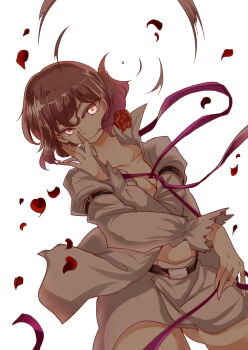 1girl absurdres alternate_costume female_focus flower glowing glowing_eyes highres horikawa_raiko open_clothes open_shirt petals quality rose shigureru shirt solo touhou white_background