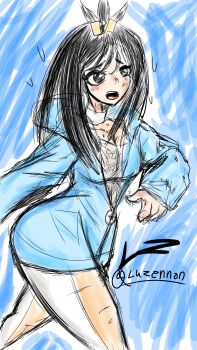 absurdres black_hair collarbone hair_ornament highres hood hoodie jacket lida_(pokemon) long_hair luzennon nintendo pokemon pokemon_legends:_z-a running self-upload sketch sweat