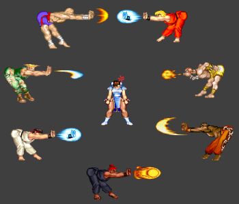 akuma_(street_fighter) anger_vein capcom chun-li dee_jay dhalsim fireball guile humiliation ken_masters pixel_art ryu_(street_fighter) sagat street_fighter street_fighter_ii_(series)