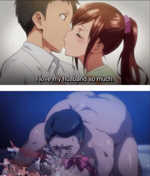 1girl 2boys after_rape age_difference ahegao anal animal_ears animal_print animated animated_gif anime_screenshot anus_cutout apron ass azuma_hisato bed bent_over blush breaking breasts brown_eyes brown_hair censored cheating_(relationship) cow_ears cow_print cum cum_in_ass doggystyle ejaculation english_text fat fat_man female_ejaculation female_orgasm grabbing_sheets head_in_pillow himawari_wa_yoru_ni_saku huge_breasts indoors instant_loss large_breasts long_hair lying matching_hair/eyes multiple_boys naked_apron nearly_naked_apron netorare night nipples old old_man older_male_and_younger_female on_bed on_stomach orgasm penis ponytail pussy pussy_juice saliva sex sex_from_behind shiny_skin sideboob spread_ass spread_legs stitched sweat sweatdrop takeda_hiromitsu third-party_edit tongue tongue_out ugly_bastard wet