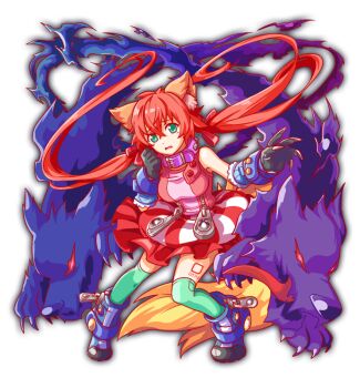 1girl alternate_costume alternate_gloves alternate_hair_length alternate_hairstyle animal_collar animal_ear_fluff animal_ears anime_coloring ankle_boots aqua_arm_warmers aqua_boots arm_warmers artist_request bare_shoulders belt belt_buckle belt_collar black_gloves boots bow breasts bubble_skirt buckle buttoned_cuffs buttons cerberus_(crash_fever) claws clenched_hand collar crash_fever crossed_bangs dog dog_girl eyelashes full_body fur-trimmed_arm_warmers fur_trim game_cg gloves green_eyes green_theme hair_between_eyes hair_bow horizontal-striped_skirt large_belt large_breasts large_tail leg_tattoo legs_apart long_hair looking_at_viewer low-tied_long_hair low_twintails number_tattoo numbered official_alternate_costume official_alternate_hair_length official_alternate_hairstyle official_art open_hand open_mouth outline pink_belt pleated_skirt purple_outline red_bow red_eyes red_hair red_outline red_skirt sharp_teeth shirt single_vertical_stripe skirt spiked_belt spiked_collar spikes square square_tattoo standing striped_clothes striped_footwear striped_shirt suspenders tachi-e tail tattoo teeth third-party_source tongue tongue_out transparent_background twintails vertical-striped_clothes vertical-striped_footwear very_long_hair white_fur white_nails white_skirt worried yellow_tail zipper zipper_footwear zipper_pull_tab