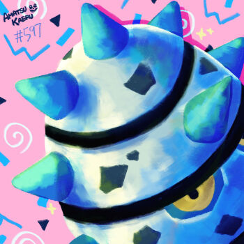 abstract_background alternate_color artist_name commentary_request ferroseed gen_5_pokemon highres kerokeroribbitfroggy nintendo no_humans pink_background pokedex_number pokemon pokemon_(creature) pokemon_focus shiny_pokemon solo spikes