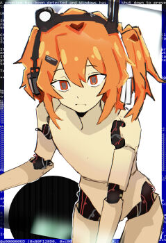 1girl a.i._voice adachi_rei android closed_mouth completely_nude cowboy_shot highres joints leaning_forward looking_at_viewer medium_hair nude one_side_up orange_eyes orange_hair ramfence robot_joints solo standing utau