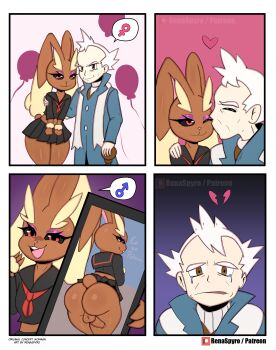 2024 2boys absurdres age_difference cellphone crossdressing crying crying_with_eyes_open disappointed gen_4_pokemon heart highres kiss lopunny mistaken_identity multiple_boys narrowed_eyes nintendo old old_man penis phone pokemon pokemon_hgss pryce_(pokemon) rabbit rabbit_boy renaspyro sad skirt smile standing tears testicles trap white_hair