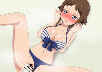 absurdres bar_censor bikini blush breasts brown_hair censored cum cum_in_pussy funaki_satomi gundam gundam_build_fighters gundam_build_fighters_try heart heart-shaped_pupils highres large_breasts penis pussy sex spread_legs swimsuit symbol-shaped_pupils toro_s_w vaginal