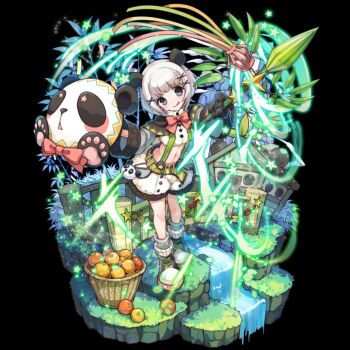 1girl animal_ears belt black_background black_gloves black_shoes blue_socks blush bob_cut breasts bridge closed_mouth crop_top fence food fruit full_body gloves glowing grass grey_eyes highres holding holding_polearm holding_weapon house licking_lips long_sleeves merc_storia merc_storia_art_team motion_lines navel official_art panda_ears panda_girl panyan_(merc_storia) polearm shoes short_hair shorts simple_background small_breasts smile socks solo standing tachi-e tongue tongue_out water weapon white_hair white_shorts wide_sleeves wooden_bridge wooden_fence