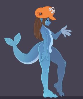 1futa animated blue_skin brown_hair closed_eyes colored_skin erection foreskin futanari hat huge_penis huge_testicles long_hair penis riiya_(riiya932) smile tagme tail testicles video