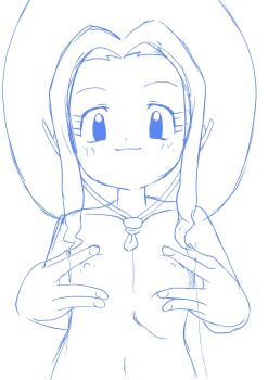 1girl digimon digimon_adventure hat loli nude simple_background sketch smile sui_budou tachikawa_mimi white_background