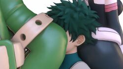 1boy 2girls 3d animated ass ass_shake asui_tsuyu asui_tsuyu_(hero_outfit) black_bodysuit bodysuit boku_no_hero_academia face_in_ass green_bodysuit green_hair hetero highres huge_ass kishi3d midoriya_izuku multicolored_bodysuit multiple_girls pink_bodysuit simple_background skin_tight superhero_costume twerking uraraka_ochako uraraka_ochako_(hero_outfit) video white_background white_bodysuit