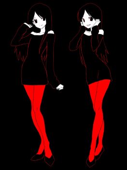 1girl black_dress black_hair dress full_body helllmari high_heels highres long_hair looking_at_viewer multiple_views original pantyhose short_dress smile standing