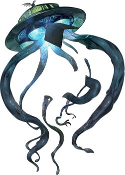 artist_request computer gargoyle highres laptop necronomicon_(persona_5) no_humans official_art persona persona_(summon) persona_5 persona_5:_the_phantom_x simple_background solo tentacles third-party_source transparent_background ufo