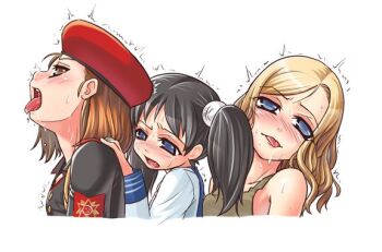 3girls beret blonde_hair blue_eyes command_&amp;_conquer hammer_and_sickle hat loli multiple_girls natasha_volkova red_alert_3 saliva sexually_suggestive tanya_adams tongue yuriko_omega