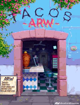 abueloretrowave animated animated_gif bar_(place) ceiling_fan chair door food graffiti indoors leaf mexico original outdoors pixel_art price_list rotisserie switch television vending_machine vertical_rotisserie wall