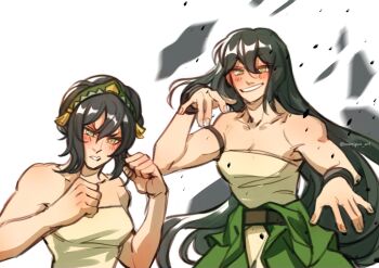 absurdres aged_up ankle_cuffs avatar:_aang_the_last_airbender avatar:_the_last_airbender avatar_legends blind capri_pants element_bending floating_rock geokinesis green_hairband green_pants hairband highres marsipan_art muscular muscular_female pants toph_beifong