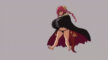 1girl animated animated_gif black_cape black_pantyhose breast_expansion breasts breath_weapon breathing_fire cape claws dragon_claw dragon_girl dragon_horns dragon_tail female_focus fire gigantic_breasts grey_background horns huge_breasts ilulu_(maidragon) impossible_clothes kobayashi-san_chi_no_maidragon legs momo_no_suidou-sui navel open_mouth pantyhose red_eyes shadow shortstack skindentation solo tail twintails what wide_hips