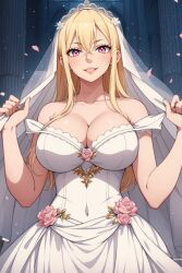 Rule 34 | ai-generated, animegirl, breasts, bride, cleavage, dress, fairy tail, highres, selene (fairy tail), wedding dress