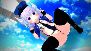 3d absurdres dragon_horns flat_chest highres horns kanna_kamui kobayashi-san_chi_no_maidragon loli police police_uniform policewoman pussy sodevs solo thick_thighs thighhighs thighs