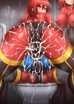 1girl 3futa ahoge anus blu_pyro_(tf2) blue_bodysuit bodysuit breasts censored commission cum cum_in_ass cum_in_pussy emperpep fdd_threesome futa_with_female futanari futanari_masturbation gangbang gloves group_sex highres indoors large_breasts large_penis latex latex_bodysuit latex_gloves long_hair masturbation mosaic_censoring multiple_futa nipples penis pussy pyro_(tf2) red_bodysuit red_eyes red_hair red_pyro_(tf2) short_hair smile team_fortress_2 testicles threesome tile_wall tiles toilet tongue tongue_out zipper zipper_pull_tab