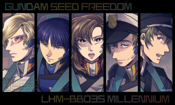 Rule 34 | albert heinlein, alexei konoe, arnold neumann, arthur trine, black hair, blonde hair, blue eyes, blue hair, brown hair, compass uniform, green eyes, gundam, gundam seed, gundam seed freedom, hat, highres, jacket, lipstick, long hair, makeup, military, military uniform, misuke (gyouran), multiple boys, murrue ramius, open mouth, purple eyes, shirt, short hair, smile, yellow eyes, zooming in