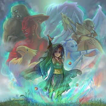 2girls 3boys arm_up aura bald beard bird blue_sclera blue_skin bridal_gauntlets cape chocobo clenched_hand cloak colored_sclera colored_skin crossed_arms detached_sleeves dicesms earrings eye_trail facial_hair fangs fangs_out feathers final_fantasy final_fantasy_iv flaming_eye fog forehead_jewel garlean gem glowing glowing_eyes green_arm_warmers green_cape green_footwear green_hair green_leotard green_thighhighs hair_ornament headpiece holding holding_staff horns ifrit_(final_fantasy) jewelry leotard light_trail long_beard long_hair long_mustache long_sleeves looking_at_viewer mist_dragon monster monster_boy multiple_boys multiple_girls mustache orb pelvic_curtain pointy_ears purple_eyes ramuh red_gemstone red_horns red_skin rydia_(adult)_(ff4) rydia_(ff4) sash sharp_teeth smile staff star_(symbol) star_earrings summoning teeth thighhighs titan_(final_fantasy) white_hair white_lips wide_sleeves yellow_feathers yellow_sash