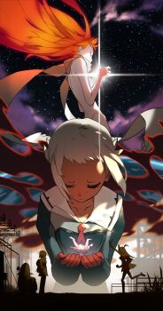 Rule 34 | 2girls, absurdres, dark-skinned female, dark skin, highres, lal'c mellk mal, multiple girls, nono (top wo nerae 2!), origami, sky, space, star (sky), starry sky, top wo nerae! (series), top wo nerae 2!