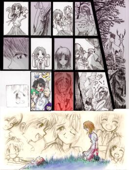 00s 3boys 6+girls blood bullying comic covering_head crying death deer faceless flashback forest furude_rika gas_mask higurashi_no_naku_koro_ni houjou_satoko injury kneeling kooji_(macoji) maebara_keiichi mask multiple_boys multiple_girls nature one_eye_closed pain ryuuguu_rena school_uniform siblings silent_comic sisters smile sonozaki_mion sonozaki_shion squatting tears torn_clothes tree twins walking