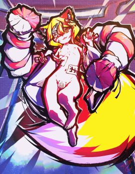 1girl animal_ears animated animated_gif blonde_hair crosshatching female_focus floofsmear fluffy fox_ears fox_girl fox_tail full_body hair_between_eyes hair_ornament hand_up hatching_(texture) highres japanese_clothes kimono loli long_eyelashes looking_at_viewer meme miko mixed_media ofuda rope senko_(sewayaki_kitsune_no_senko-san) sewayaki_kitsune_no_senko-san short_hair smug solo tail torii uohhhhhhhhh!_(meme) yellow_eyes