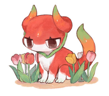 animal_focus animalization brown_eyes creature dragon flower full_body no_humans original pink_flower pink_tulip red_flower red_tulip sakoku_(oyatsu3ji_) shin_(sakoku_(oyatsu3ji_)) simple_background sitting solo tulip white_background white_flower white_tulip yellow_flower yellow_tulip