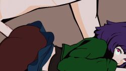 1boy 1girl akemi_ito animated blue_skirt censored cum cum_on_clothes cum_overflow doggystyle echoes_of_the_town ejaculation from_side highres mosaic_censoring pixel_art purple_hair red_eyes sex sex_from_behind short_hair simple_background skirt sound sound_effects sound_effects_only source_request testicles video