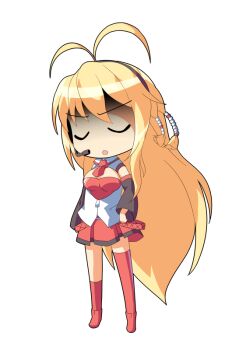 Rule 34 | 1girl, :o, antenna hair, big head, black sleeves, blonde hair, boots, breasts, cleavage cutout, closed eyes, clothing cutout, collared shirt, commentary request, dairi, deformed, detached sleeves, facing viewer, full body, hair between eyes, headset, kneehighs, large variant set, layered shirt, long hair, long sleeves, medium breasts, miniskirt, necktie, open mouth, red boots, red necktie, red shirt, red skirt, red socks, red thighhighs, shaded face, shirt, single sock, single thighhigh, skirt, socks, solo, standing, tachi-e, thighhighs, tsurumaki maki, v-shaped eyebrows, variant set, very long hair, voiceroid, white shirt, wing collar